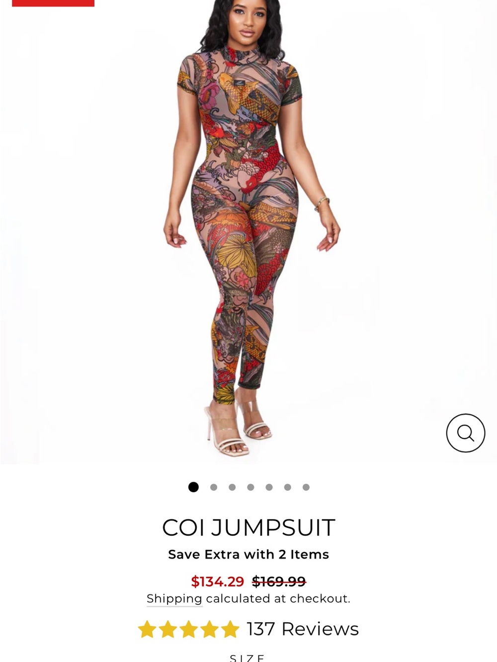 CO Floral Print Short-Sleeve Fitted Jumpsuit in Red, Yellow & Black